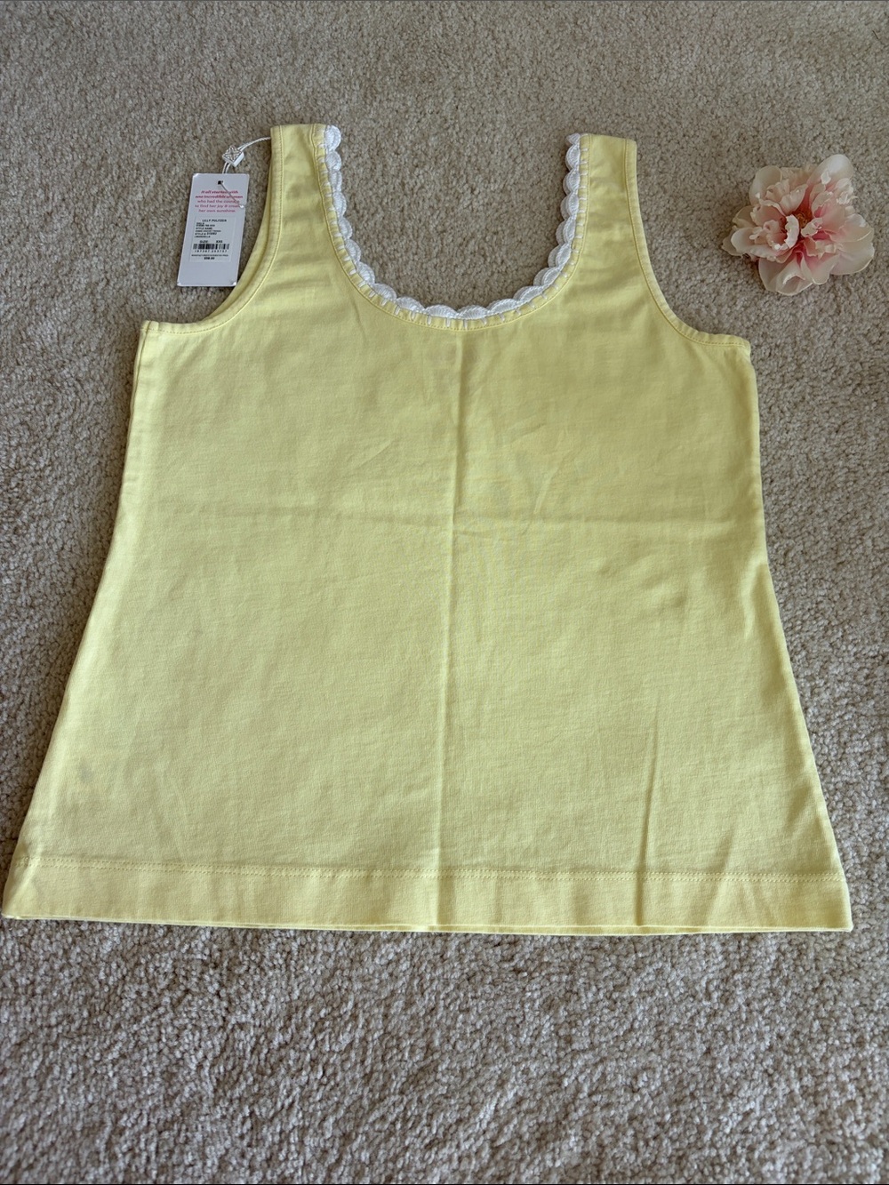 Lilly Pulitzer Pale Yellow Scoop Neck Tank with White Lace Trim - Picture 8 of 9